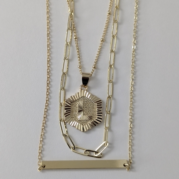 Multilayered Initial Letter L or M Necklace